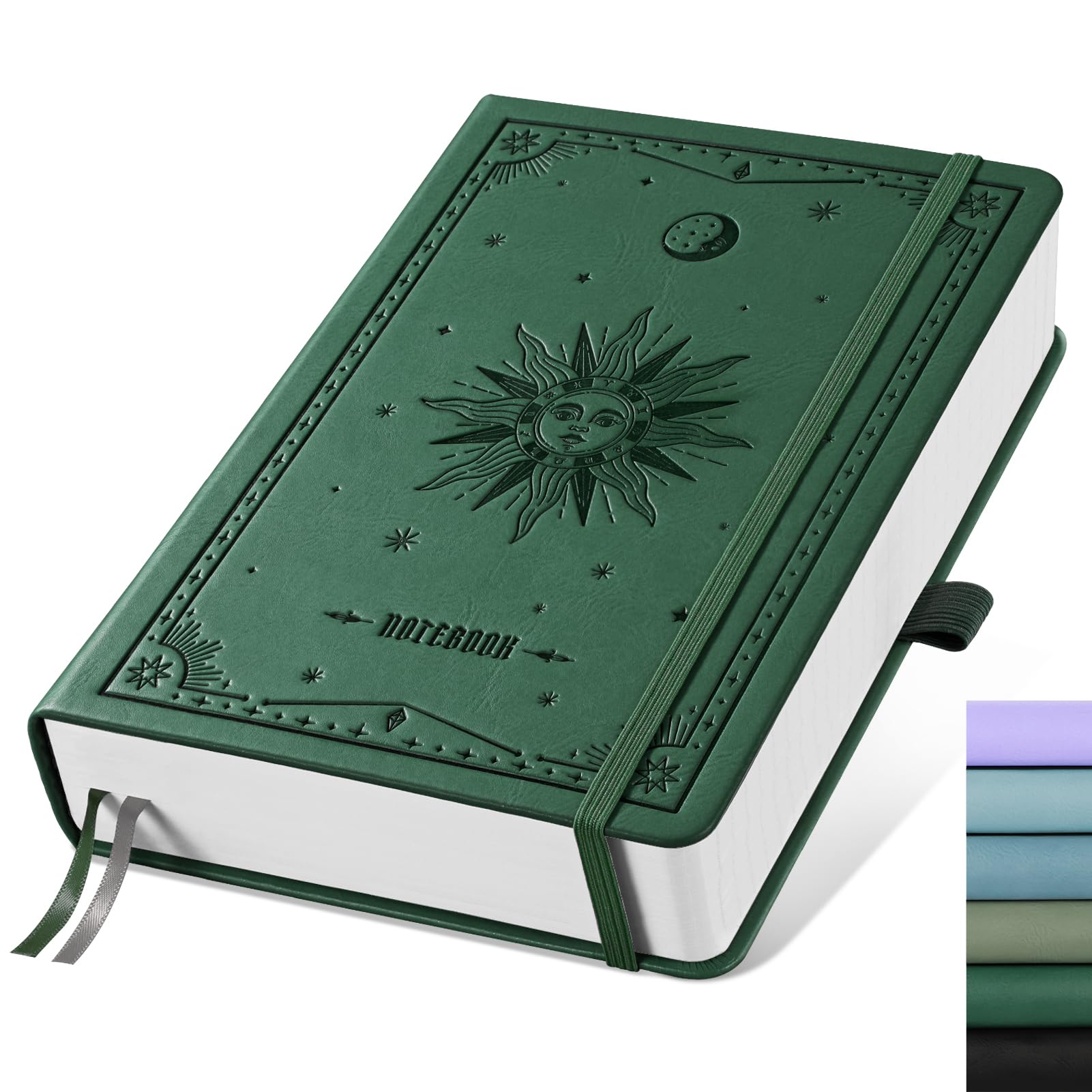 EMSHOI A5 Notebook Lined Journal - 320 Numbered Pages, 100gsm Thick Notepad, Hardcover Leather College Ruled Note Book for Women Men School Work Writing Note Taking, 14.5 x 21cm - DarkGreen