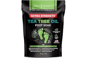 DAILY REMEDY EXTRA STRENGTH Tea Tree Oil Foot Soak w/ Epsom Salt Made in USA Toenails，Athlete's Foot，Itchy Feet，Stubborn Smelly Foot Odor，Pedicure Calluses & Soothes Sore Tired Achy Feet 16 oz，Black