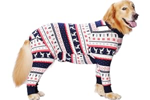 YEAPEETO Dog Recovery Suit After Surgery Female Male, Soft Long Sleeve Dog Neuter Shirt Cone Alternatives, Prevent Licking Dog Surgical Onesies for Large Medium Dog Shedding Suit (7XL, Christmas Blue)