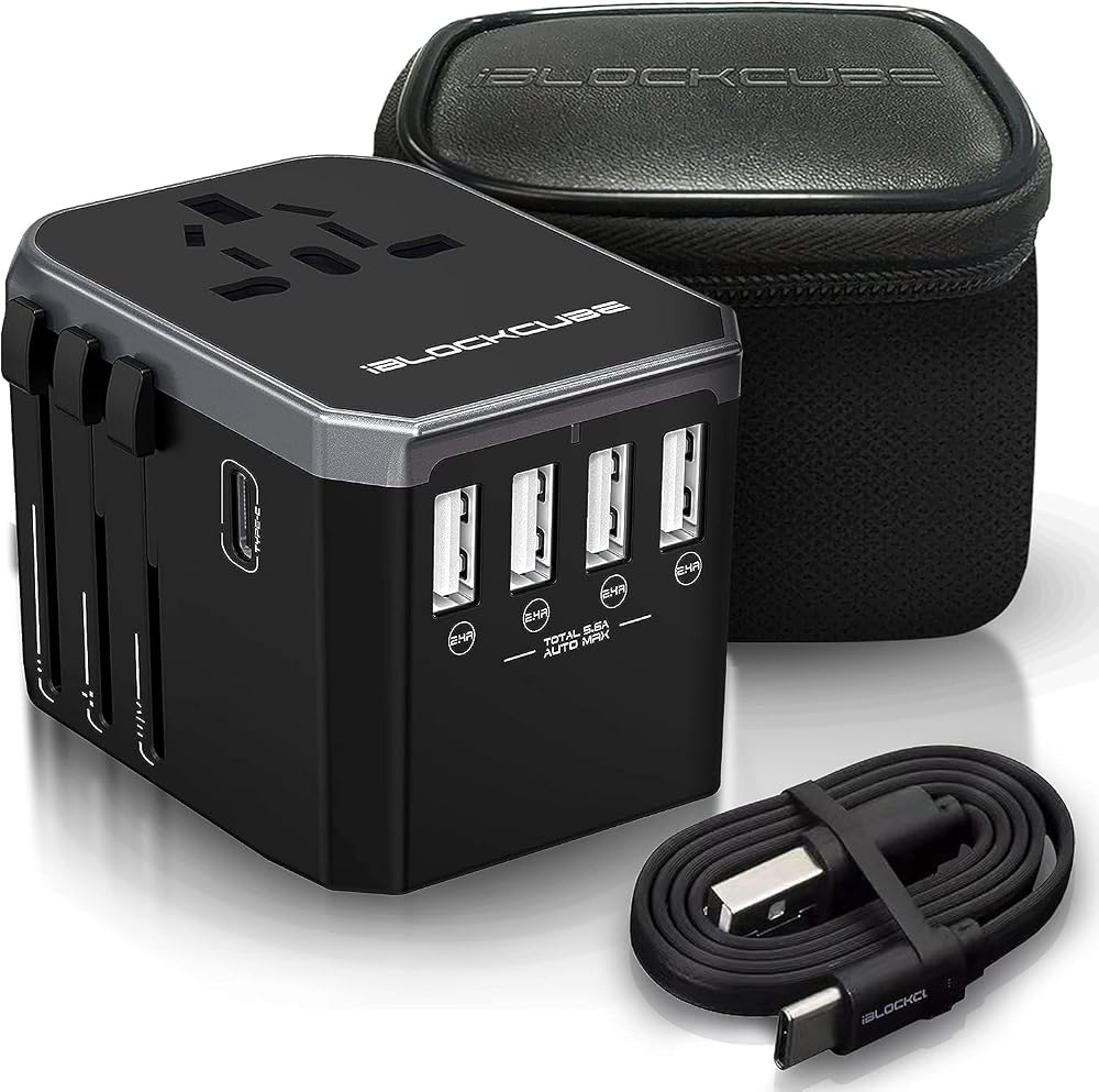 iBlockCube Universal Travel Power Adapter 4 USB 1 Type-C 150+ Countries