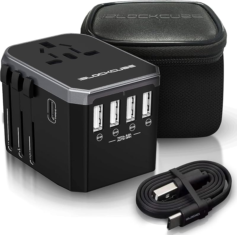 iBlockCube Universal Travel Power Adapter 4 USB 1 Type-C 150+ Countries