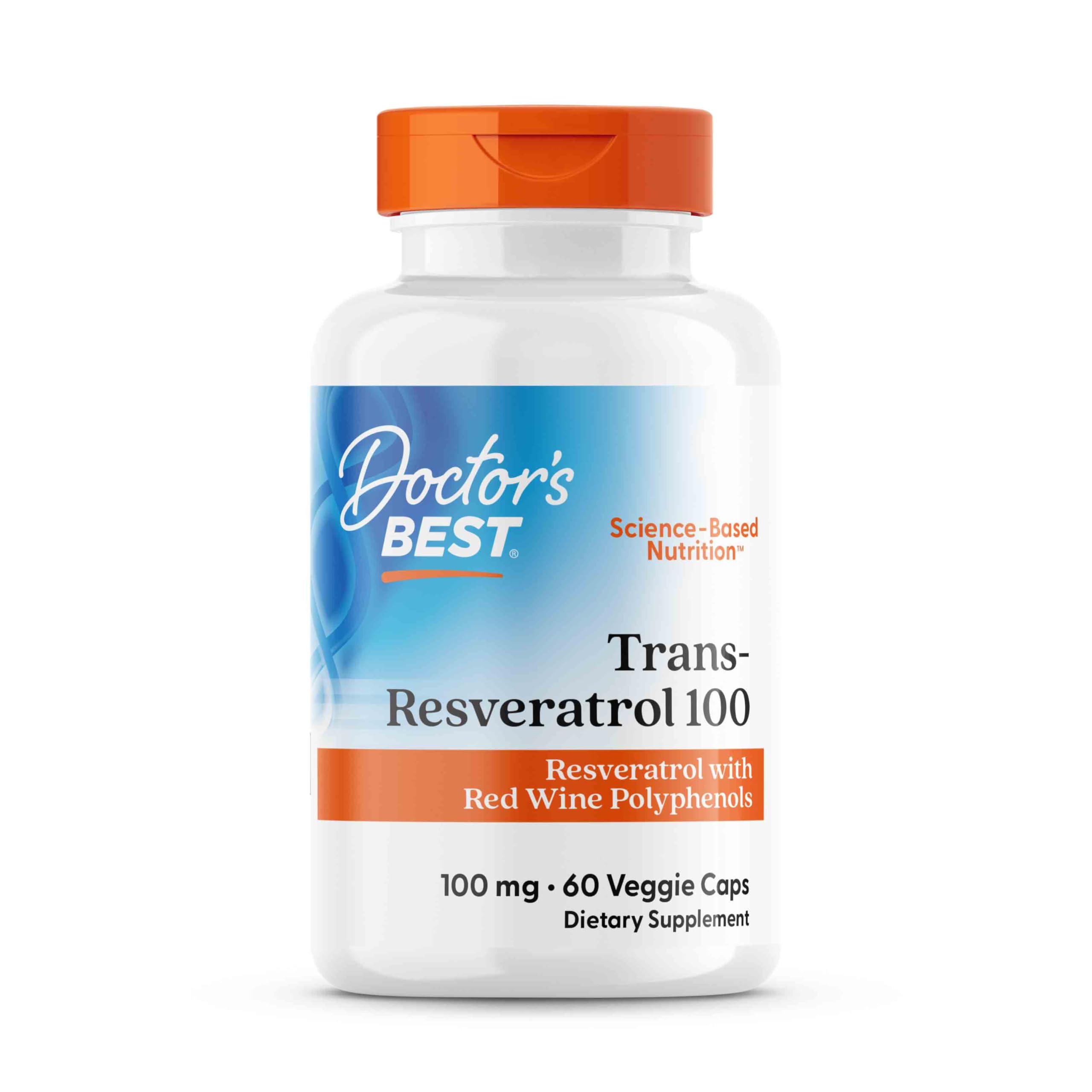 Doctor's Best, Trans-Resveratrol 100 with ResVinol, 100mg, 60 Vegan Capsules, Gluten Free, SOYA Free, Vegetarian