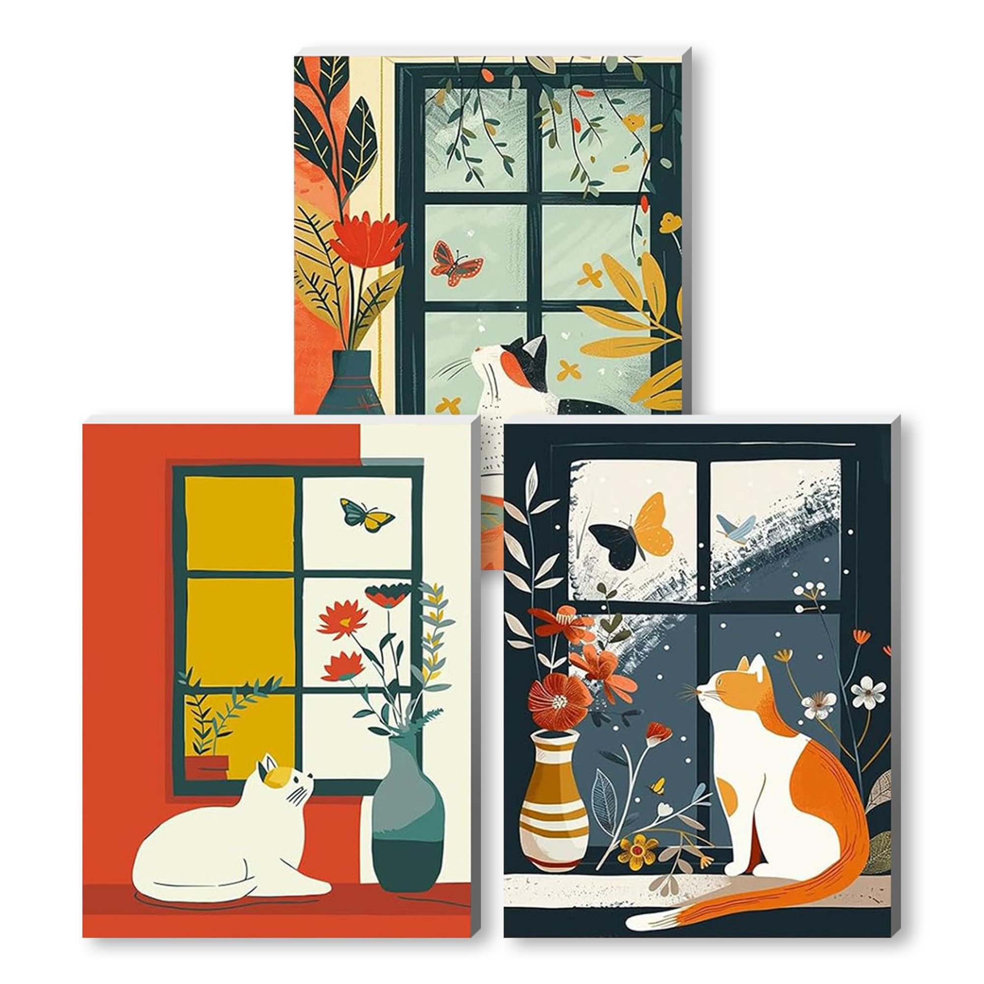 NZNANCHU Wooden Framed Adult Paint by Numbers Kits,Easy Painting by Number Kits on Canvas,Color by Numbers Acrylic Watercolor Gifts for Friends Home Wall Decor (Cats3)