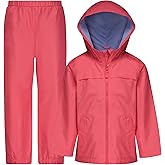 LONDON FOG baby-girls Waterproof Rain Suit for Kids Hooded Jacket and Splash Pant Set