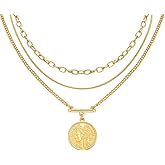 LANE WOODS Gold Plated Necklaces for Women - Multilayer Coin Medallion Pendant Necklace Adjustable Layering Choker Necklaces Chain Set Jewelry