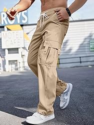 PLEPAN Men's Casual Cargo Pants with Drawstring