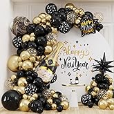 2026 Happy New Year Party Decorations - 130pcs Black and Glod Balloon Garlands Arch Kit, Large Bottle Foil Balloon New Years Eve Party Background Anniversary Graduation Home Supplies (Black Gold)