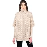 SAOL Irish Cardigan for Women Made of 100% Merino Wool Ireland Poncho with Front Pockets