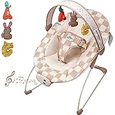 Tiny Marvels Baby Bouncer, Baby Bouncer Seat with Music for 0-6M, 20lbs | Soothing vibration, sensory toys, 3-point safety harness, machine washable seat, melodies 0&ndash;6 months, baby boy