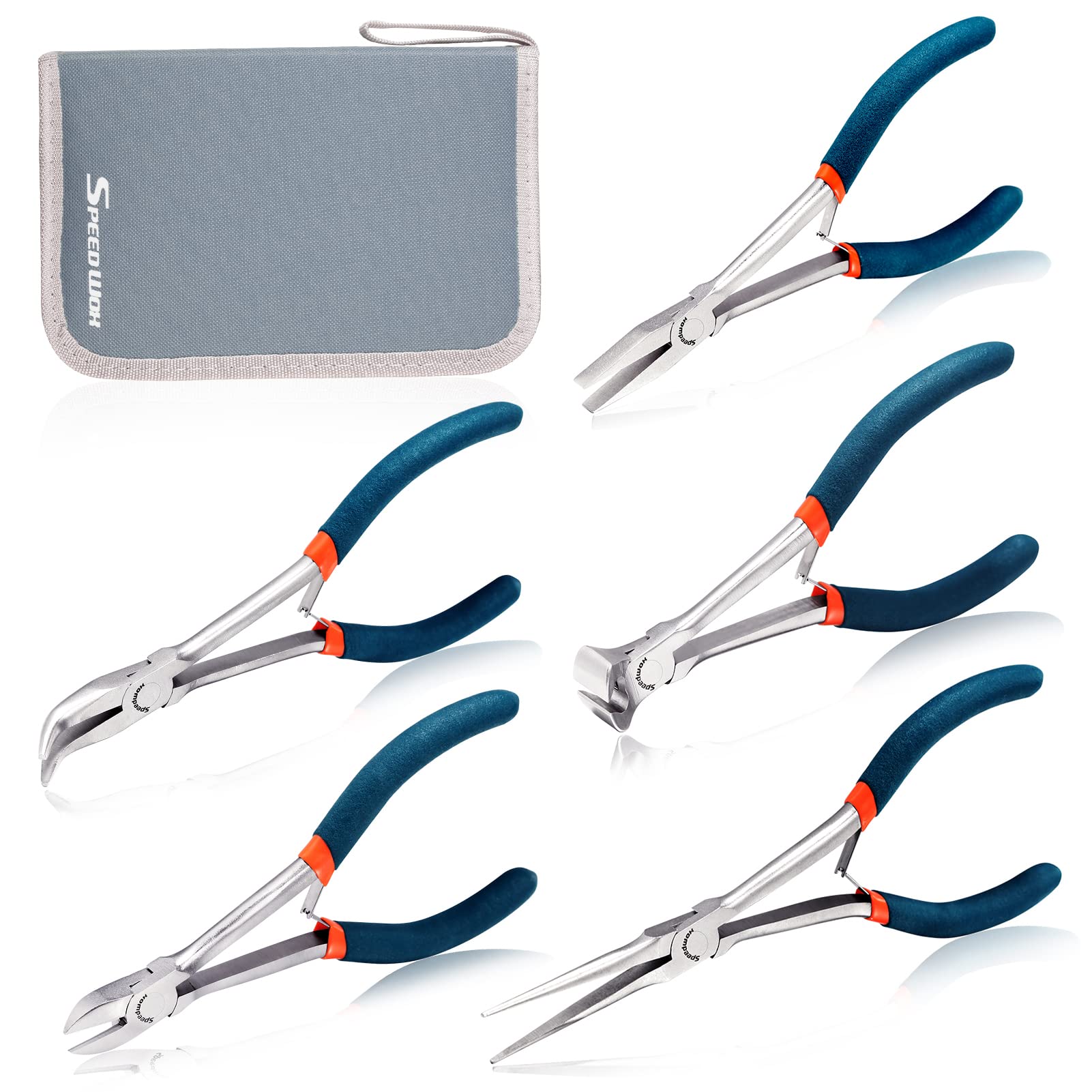 SPEEDWOX 5Pcs Mini Pliers Set with Case Include Flat Nose Pliers End Cutting Pliers Bent Nose Pliers Diagonal Pliers Needle Nose Pliers for Making Crafts, Repairing