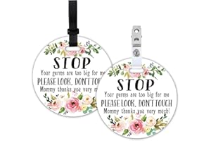 KORTTITALO Do Not Touch Baby Signs, 2 Pack Greenery Stop No Touching Baby Car Seat Sign or Stroller Tag, Baby Car Safety Signs Tags for Newborn Baby Stroller Backpack. (5 Inches)