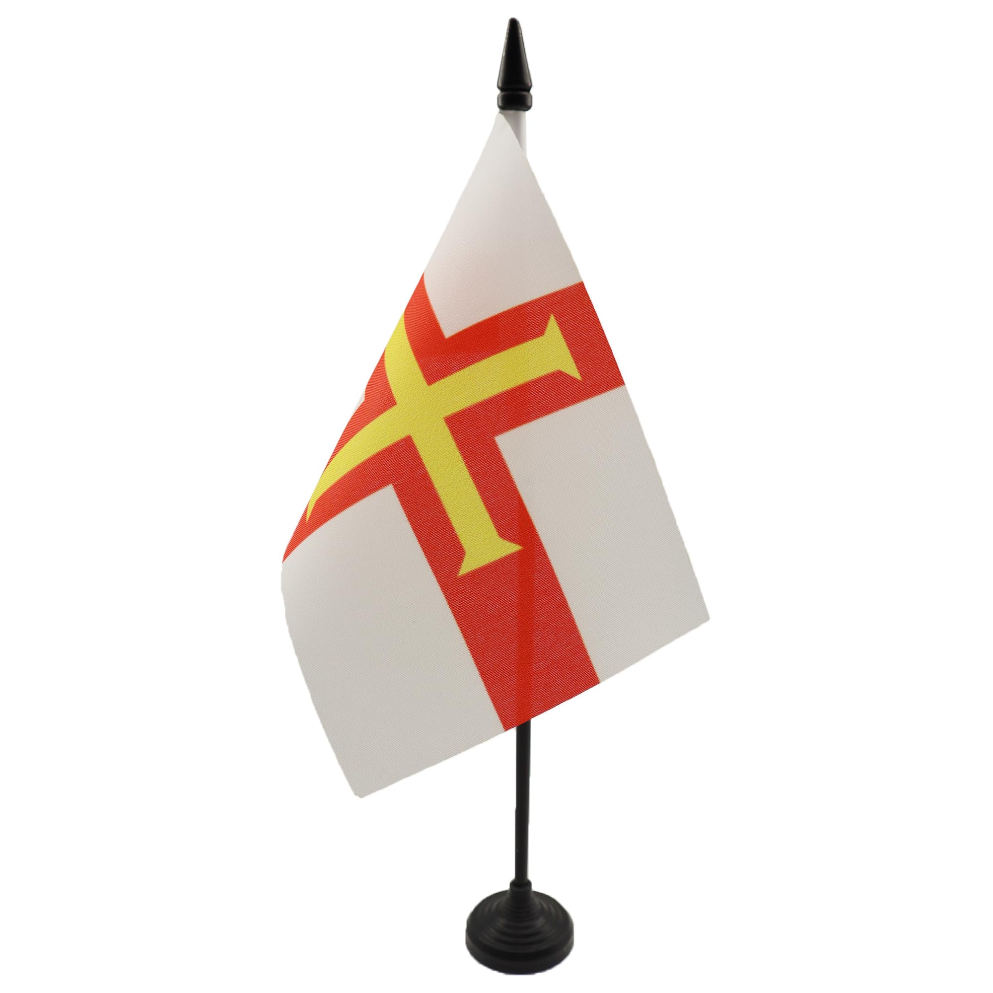AZ FLAG - Guernsey Table Flag 4'' x 6'' - British Office Mini Banner 100% Polyester 15 x 10 cm - Mini Desk Flag with 10'' Pole and Black Plastic Base — image 1