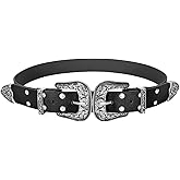 Western Belts for Women Vintage Cowgirl Dresses Belts Fashion Ladies Black Leather Jeans Belt with Double Buckle Belt