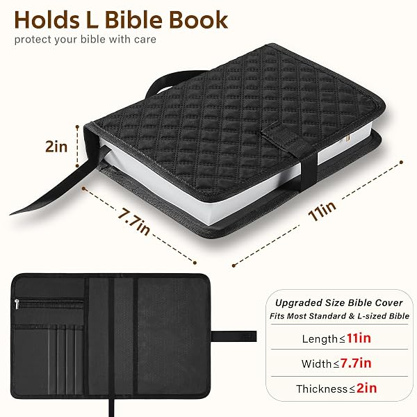 EUCT LARGE BIBLE BAG WITH BIBLE COVER FOR WOMEN, CHURCH TOTE BAG WITH SHOULDER STRAP, WATERPROOF BIBLE STUDY SUPPLIES, BIBLE ACCESSORIES FOR CHRISTIAN GIFT, QUILTED TOTE BAG FOR MEN/WOMEN, BLACK