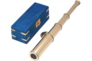 Nautical Shiny Brass Handheld Telescope Blue Wooden Box Pirate Spyglass Sailor Scope Antique Pirate Telescope Home & Table De