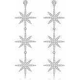 Blingsoul 3 Stars Snowflake Earrings - Hexagonal Snowflakes Dangling Style Bride Wedding Jewelry for Women | Star Earrings