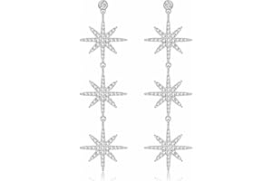 Blingsoul Gold 3 Star Earrings - Silver 3 Star Hexagonal Snowflakes Dangling Wedding Jewelry for Women Bride