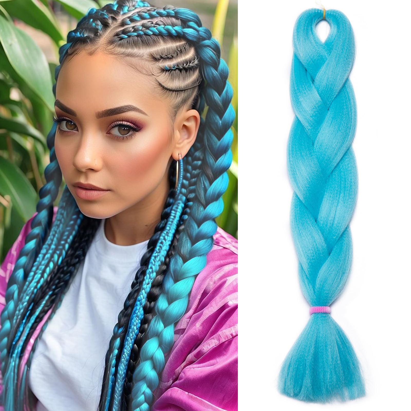 Afro Jumbo Braids Hair 24inch Blue Braiding Hair Extension Synthetic Heat Resistant Hairpiece [100g-Light Blue] — image 1