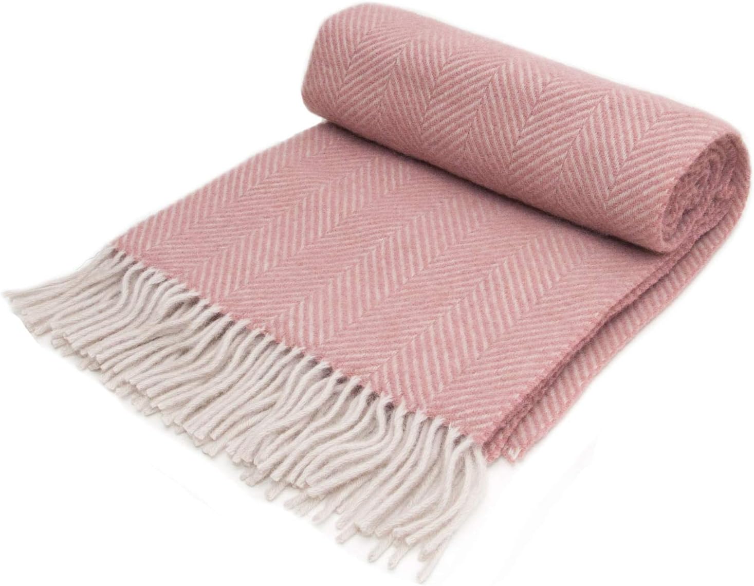 Tweedmill Textiles Herringbone Wool Knee Rug Small Blanket Throw Dusky Pink/Pearl British