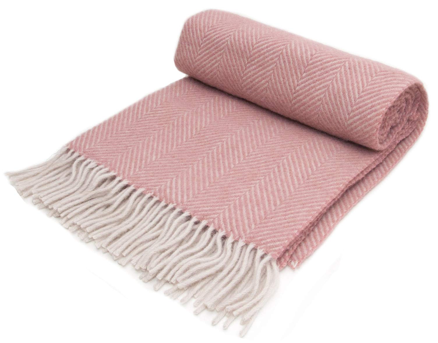 Tweedmill Textiles Herringbone Wool Knee Rug Small Blanket Throw - Dusky Pink/Pearl - British Made