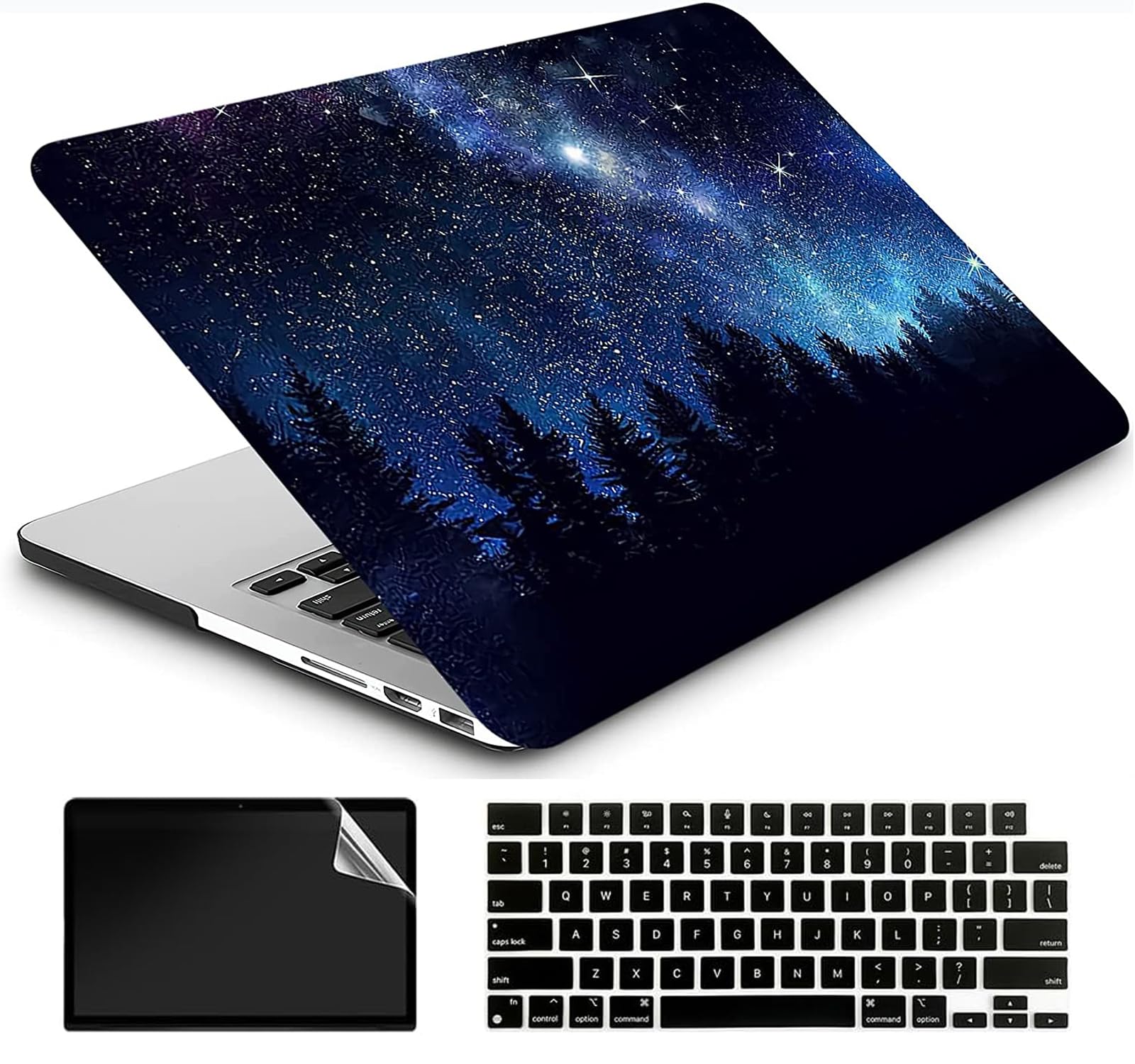 AMCJJ Compatible with MacBook Air 13 Inch Case 2017 2016 2015 2014 2013 2012 2011 2010 Release A1466/A1369, Plastic Hard Shell Case & Keyboard Cover & Screen Protector - Forest Night Sky
