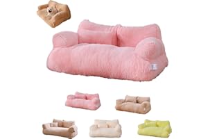 CENBINI Plush Sofa Bed for Dogs, Calming Pet Sofa, Plush Dog Sofa with Removable Washable Cover (L(25.6 * 18.1 * 11.8in/65 * 46 * 30cm), Pink)
