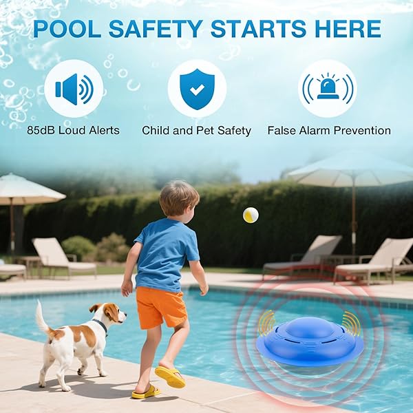POOL ALARM FOR INGROUND & ABOVE GROUND POOLS, FLOATING POOL SAFETY ALARM WITH LOUD ALERT, ADJUSTABLE SENSITIVITY, EASY SETUP PROTECTION FOR KIDS AND PETS, POOL SECURITY SYSTEM, NAVY