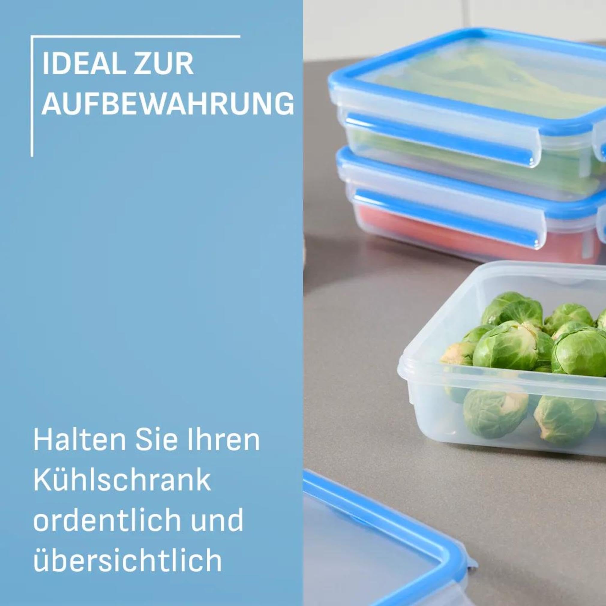 EMSA Clip & Close Frischhaltedosen-Set, rechteckig, 3 x 1,2 L, Aufbewahrungsboxen, 100 Prozent dicht, spülmaschinen-, gefrier-, mikrowellenfest, Blau, Made in Germany, 515645 3