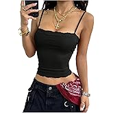 SweatyRocks Sleeveless Camisole Tank Crop Tops for Women Y2K Spaghetti Strap Lace Trim Slim Fit Basic Cami Shirts