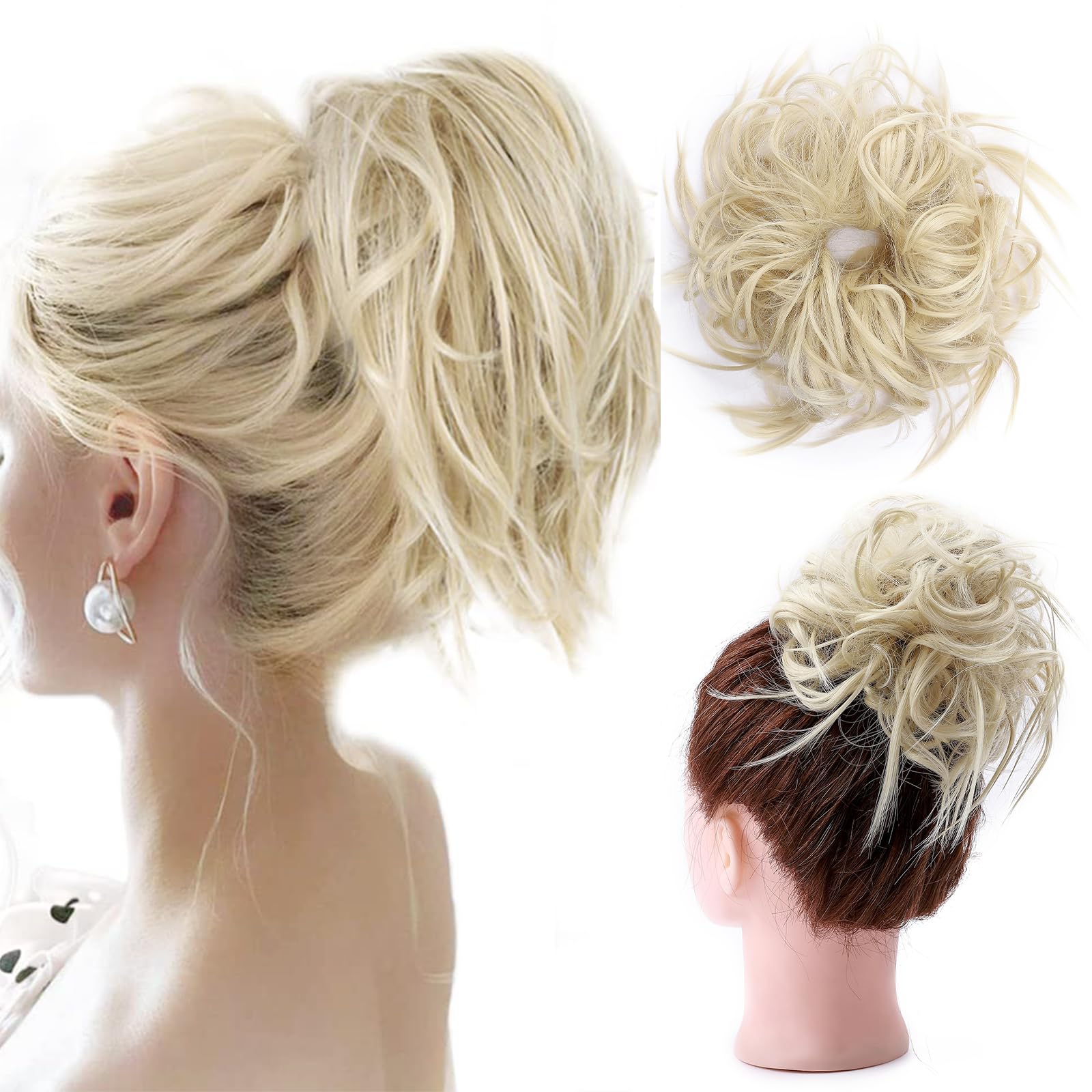 Fashion Tousled Hair Extensions Hairpiece Scrunchie Straight Elastic updo Scrunchy BUN Brown Blonde Instant Ponytail wig Hairdo Bleach Blonde