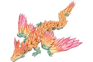 DXLDFKS 3D Printed Dragon with Wings, 3D Dragon 9" Articulated Winged Dragon for Home Office Decor Executive Desk Toys, Colorful Yellow