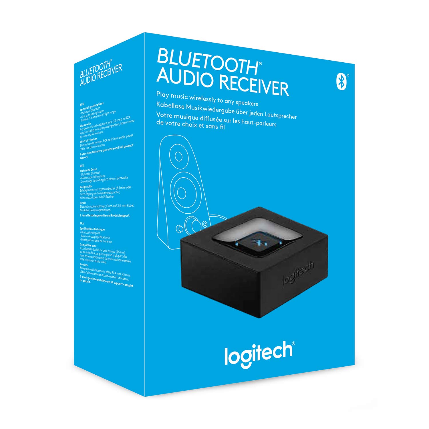 Logitech Kabelloser Bluetooth Audio-Empfänger, Multipoint Bluetooth, 3.5 mm & Cinch-Eingang, Pairing-Taste, 15 m Reichweite, EU Stecker, PC/Mac/Tablet/Handy/AV-Receiver/Stereoanlage - Schwarz 6