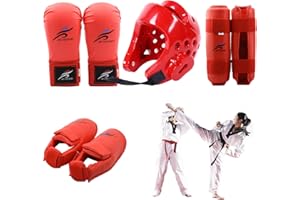 Karate Sparring Gear Protective Polyester Taekwondo Sparring Gear Includes 1Pc Helmet, 1 Pair Gloves & 1 Pair Leg Guard, Also
