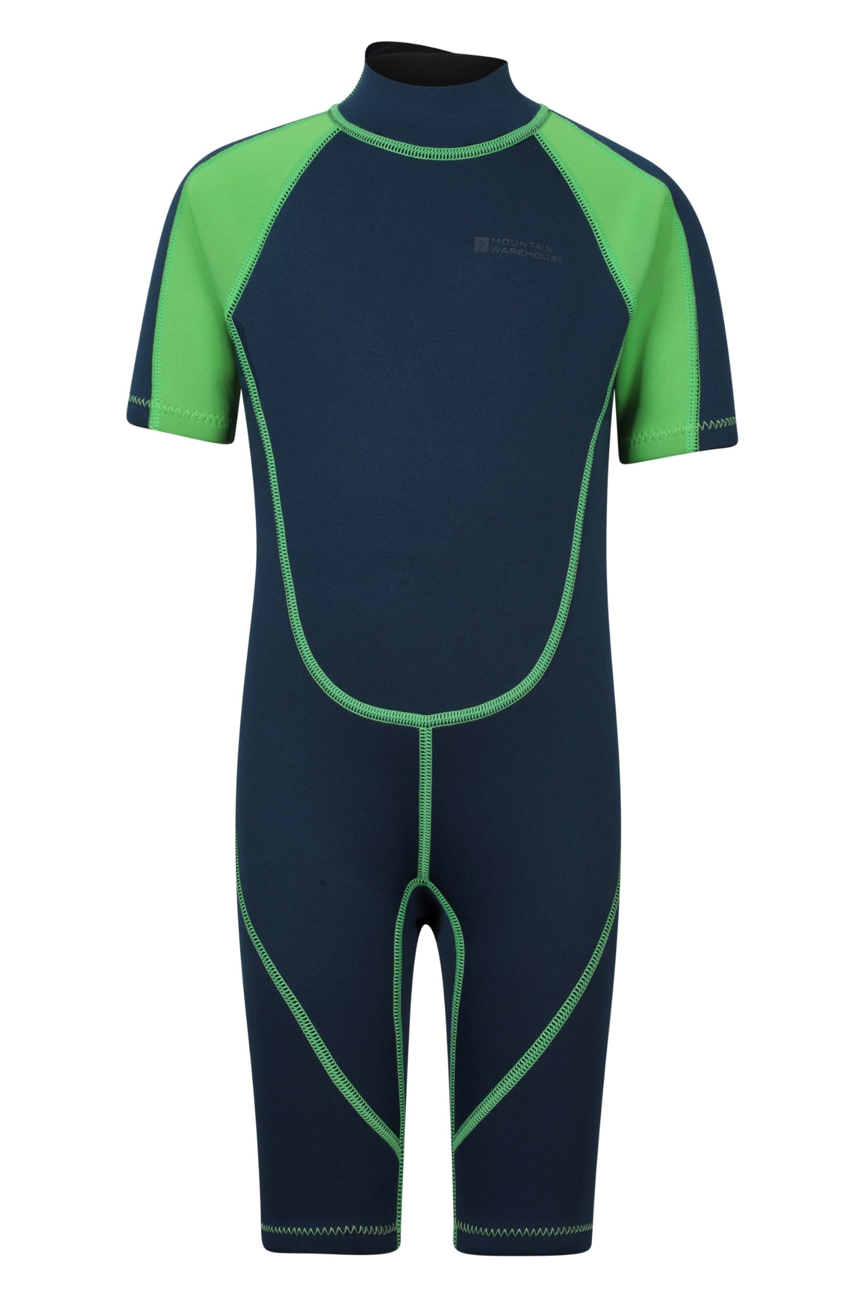 Mountain Warehouse Kids Shorty Wetsuit - Flat Seams, Easy Glide Zip Children's Wetsuit, Neoprene Swimming Wetsuit, Adjustable Neck Closure Diving Suit - for Surfing, Green, 11-12 Years