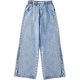 GORGLITTER Girl's Cute Elastic Waist Jeans Oversized Wide Leg Denim Pants with Pockets Medium Wash 12Y