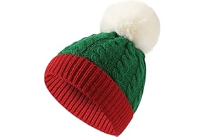Christmas Elf Knitted Hat for Baby, Xmas Beanie Pom Knit Warm Green Hat for Children Toddler