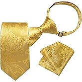 DiBanGu Boys Adjustable Tie and Pocket Square Pre-tied Zipper Necktie for Kids Wedding Party Graduation School Uniforms