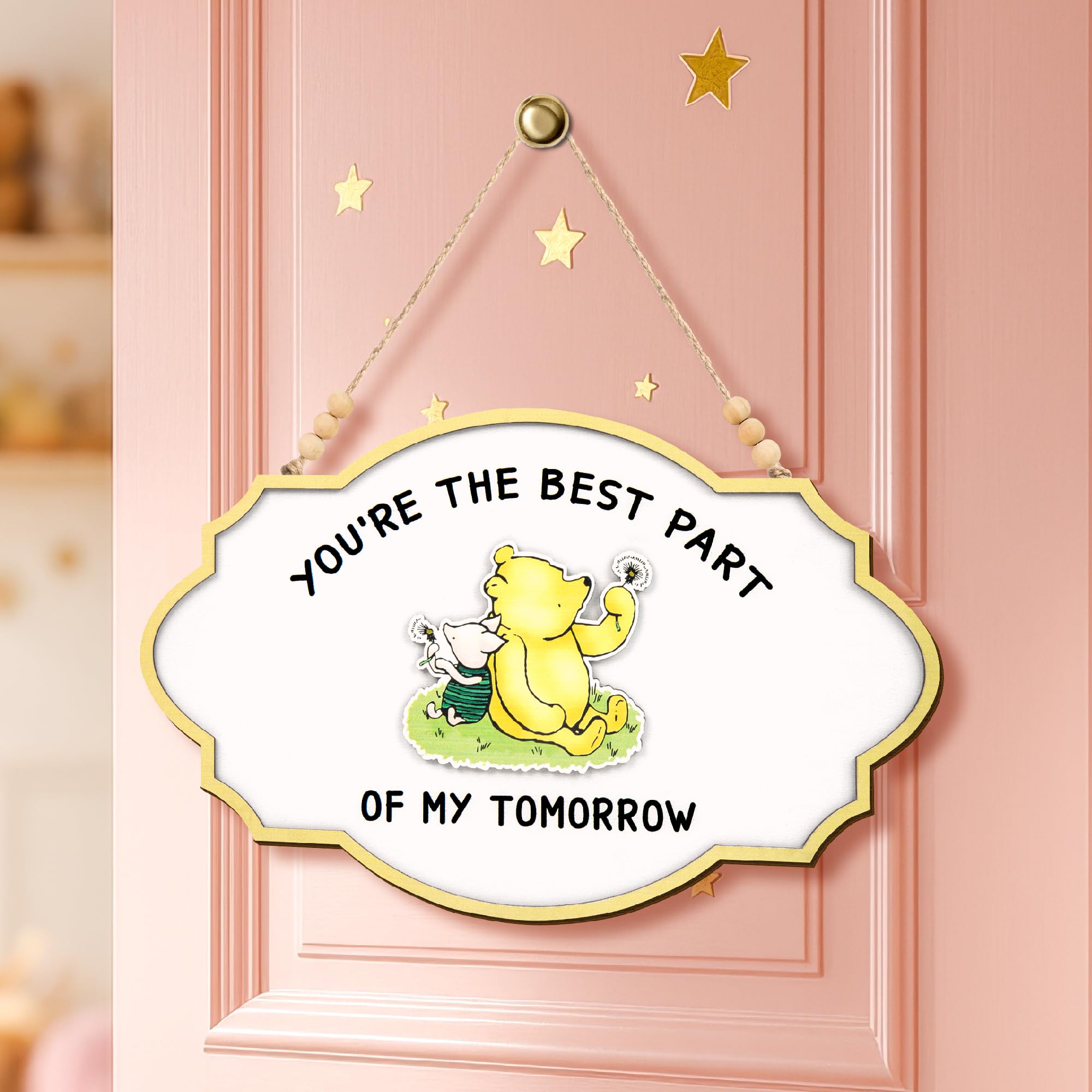 Photo 1 of Woodamore Classic Pooh Nursery Wall Art - Vintage Pooh Sign For Baby Rooom Decorations, You're The Best Part Winnie Wood Wall Decor For Kids Bedroom, Playroom