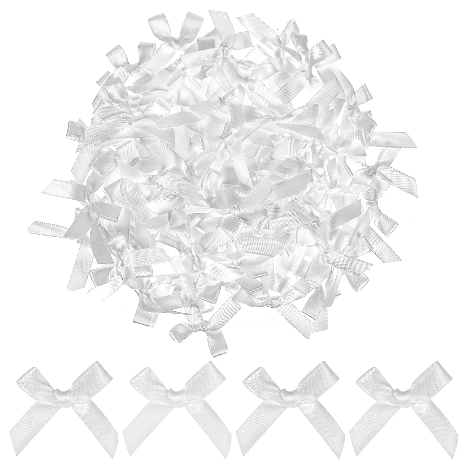 AOZUO 100 Pieces Tiny Bows, Mini White Bows DIY Satin Fabric Bow Gift Wrapping Small Ribbon Bow Premade for Treat Bags Cake Pops Candy Wedding Favors Bridal Shower Christmas Decor(White)