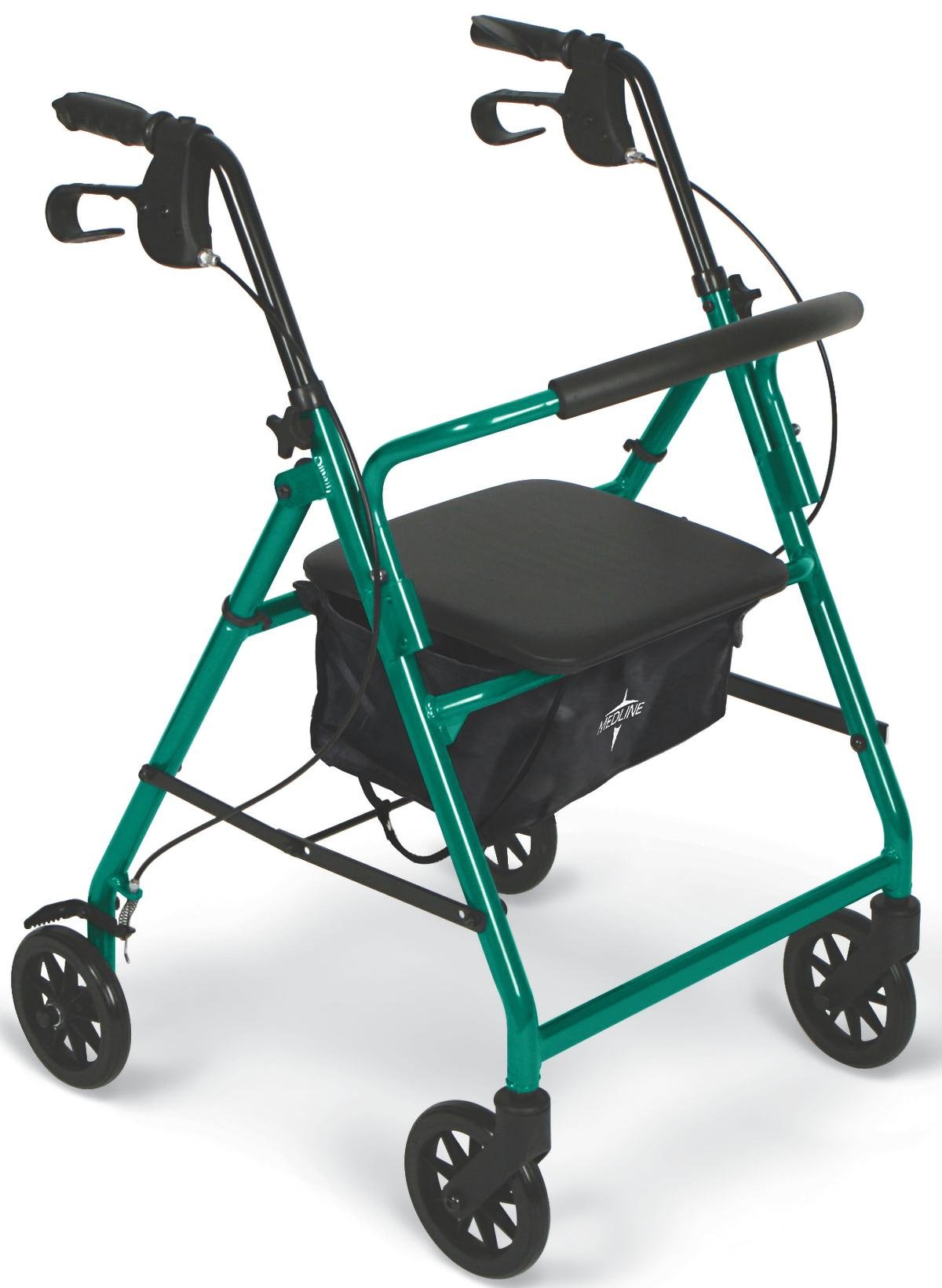 Medline Standard Steel Folding Rollator Walker with 6" Wheels, Green