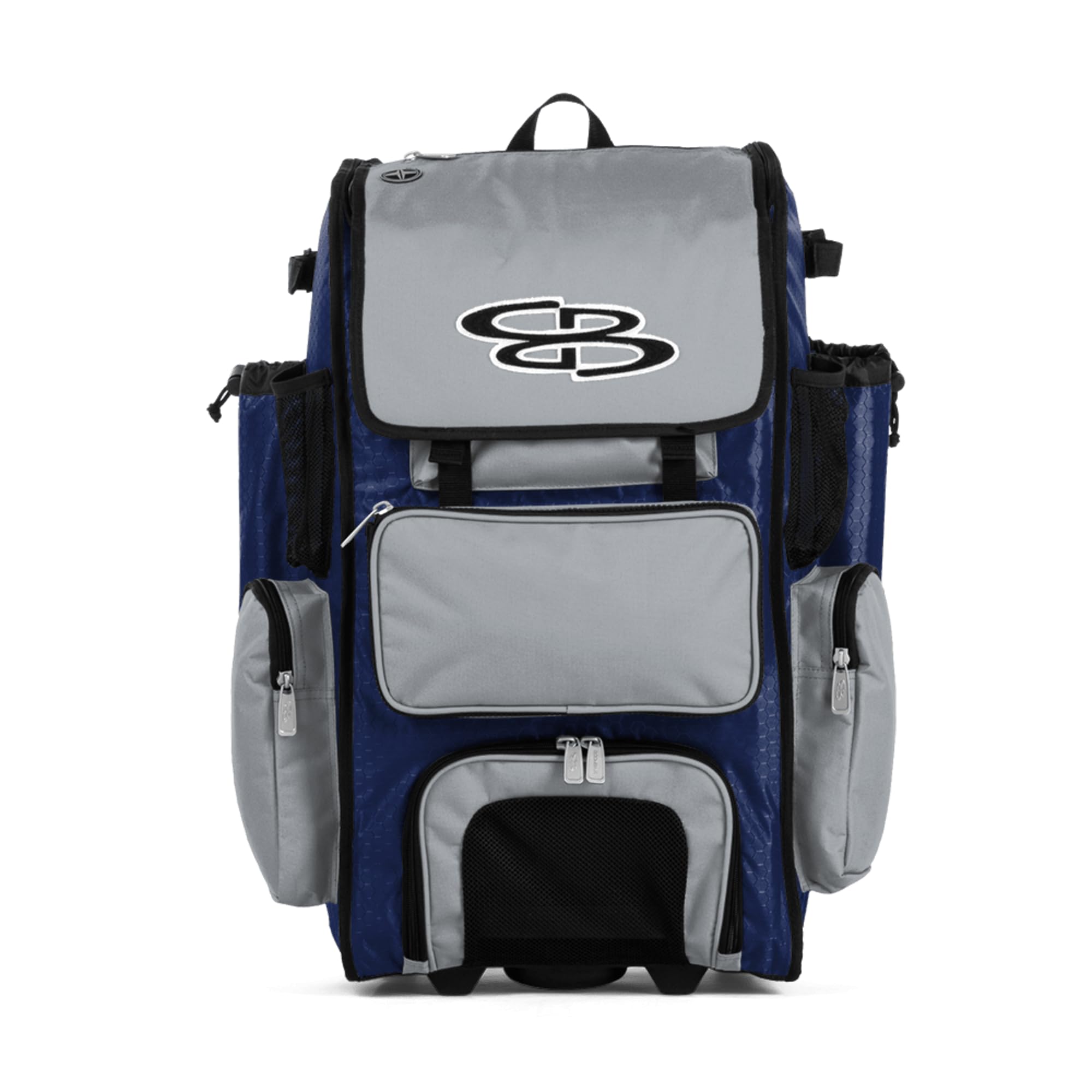 Boombah Rolling Superpack Baseball/Softball Gear Bag - 23-1/2" x 13-1/2" x 9-1/2" - BRSP2C23 Royal/Gray - Telescopic Handle - Holds 4 Bats - Wheeled Version Image