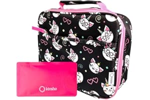Unicorn Cat Lunch Box with Ice Pack for Girls, Insulated Bag, Elementary School Kindergarten, Baby Daycare, Cute Container Boxes for Small Girl Kids Snacks Lunches Fits Kinsho Bento, Caticorn Unicorns