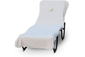BC BARE COTTON Luxury Hotel & Spa Monogrammed Pool Chaise Lounge Cover, Gold Embroidered - Extra Absorbent 100% Turkish Cotton- Soft Terry - Hotel-Style, Standard Size 90" X 29" - Script A White