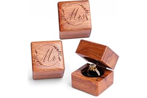 HANDICRAFTVIET Mr and Mrs Ring Box – Handmade Wood Ring Box for Wedding day Ring Boxes Small Engraved for Wedding Ceremony, Rustic Ring Holder Box, Ring Storage Box (Ring Box - Flower 2 PCs)