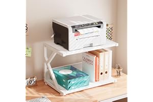 aboxoo Desktop Printer Stand with 2 Tier Wood Storage Shelves,Under Desk Printer Table,Multi-Purpose Home Office Desk Organizer for Fax Machine, Scanner (White)