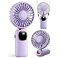 coldSky Portable Handheld Fan, 4000mAh Battery Operated 3 in 1 Multifunction Personal Travel Fan with Digital Display, 90° Foldable Desk Fan with Base, 5 Speed Lash Fan for Makeup/Commute/Office