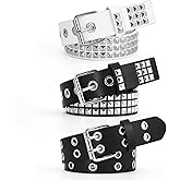 SNCEAW 3 Pcs Studded Belt Y2K Metal Goth Punk Rock Rivet Belt with Bright Pyramid Studded for Women Men