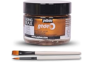 Pebeo Gilding Wax 30ml – Antique Gold Gilding Wax for Crafting, Antiquing Wax for Crafts and Professional Finishing – Gilding Wax for Wood, Metal, and More Bundled with Moshify Application Brushes