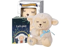VUNCESSIN Baptism Gifts for Baby Boys with 7'' Cute Plush Lamb and Pray Book, Baptism, Dedication and Christening Gift Set for Boys in Keepsake Box.