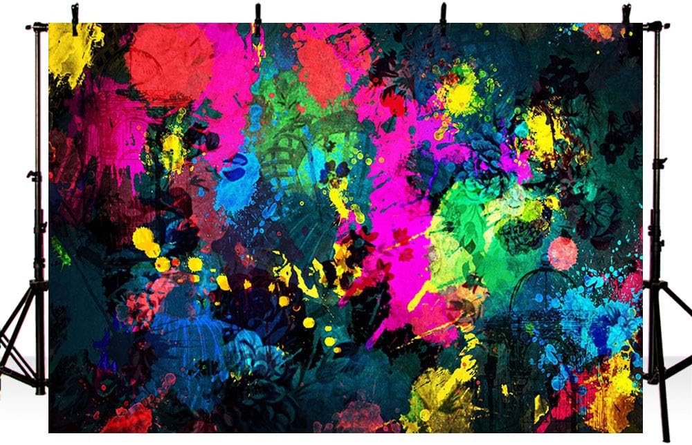 MEHOFOTO Graffiti Painting Photo Booth Backdrop Banner Abstract Art Neon Glowing Party Decorations Studio Photography Background Props 8x6ft